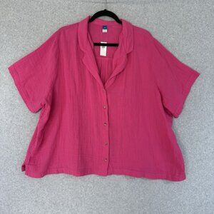 Old Navy Blouse Womens XXL Gauze Pink Slub Cotton Pullover Shirt